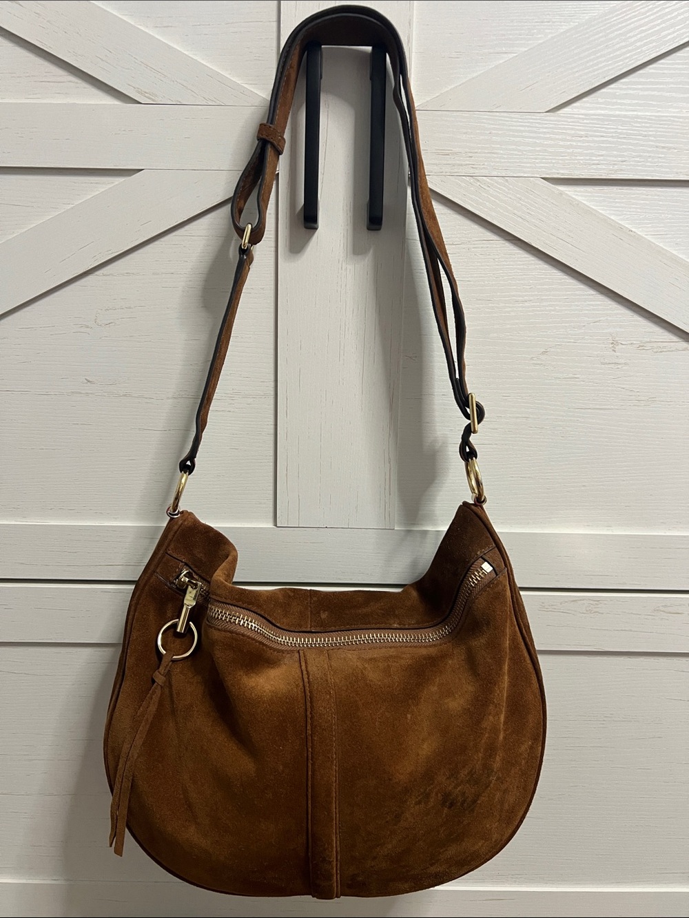 Elizabeth and James Suede Crossbody Hobo Bag - Brown